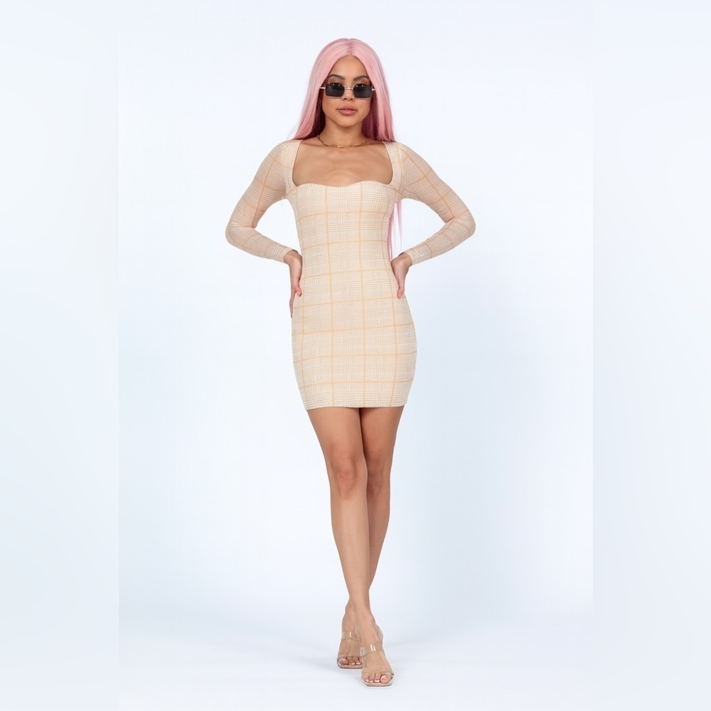 Princess Polly Cream Ribbed Ruched Bodycon Mini Dress